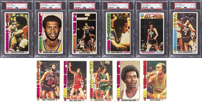 1976/77 Topps Basketball Complete Set (144) – Featuring Six PSA-Graded Examples Including Abdul-Jabbar, Erving and Maravich